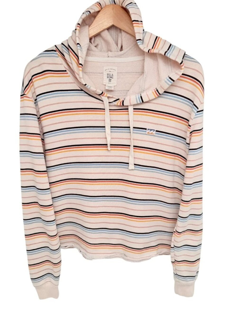 Billabong Striped Pullover Hoodie Women’s M Cream Terry Surf